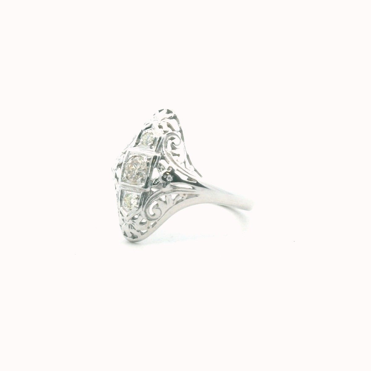 14K White Gold Diamond Filigree Ring