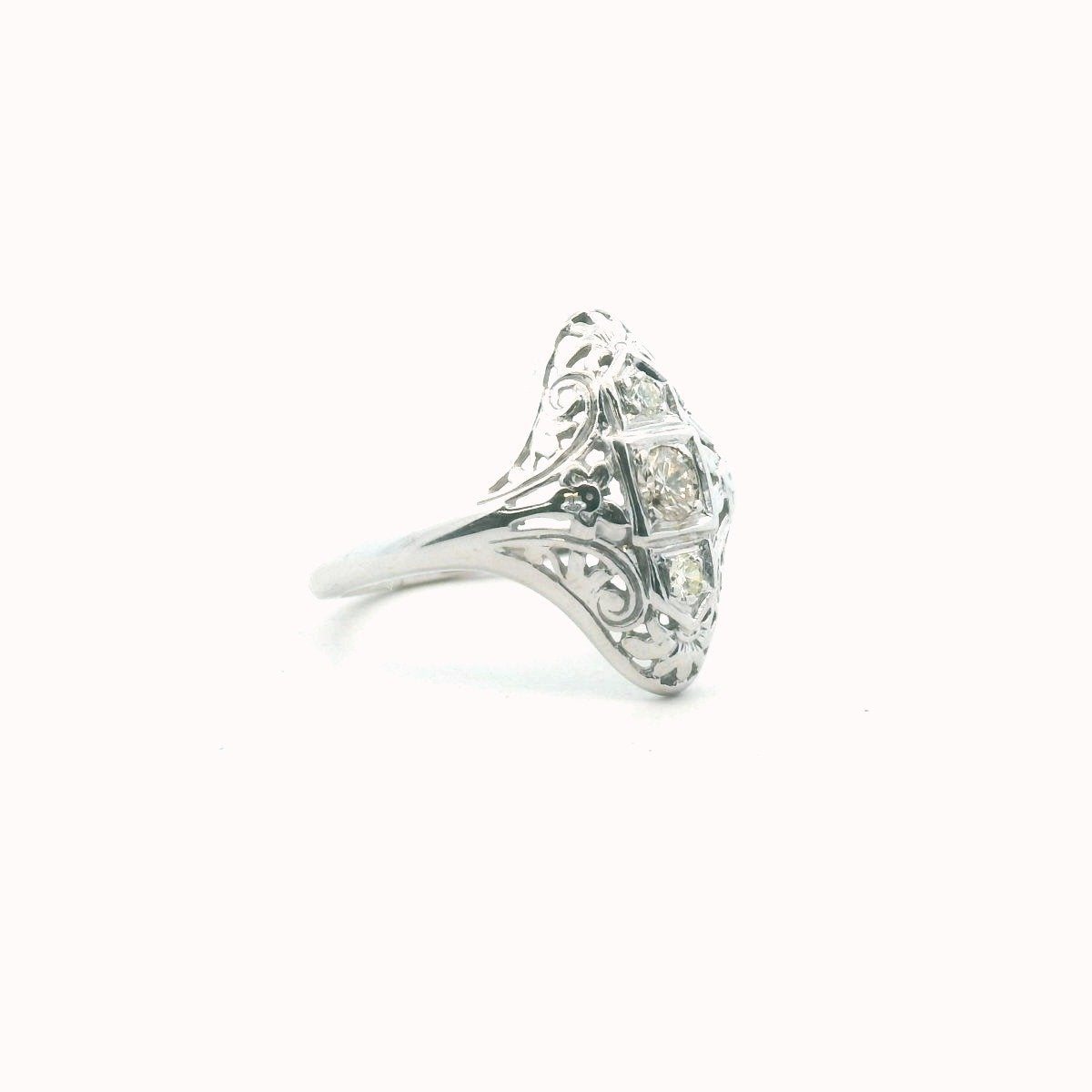 14K White Gold Diamond Filigree Ring