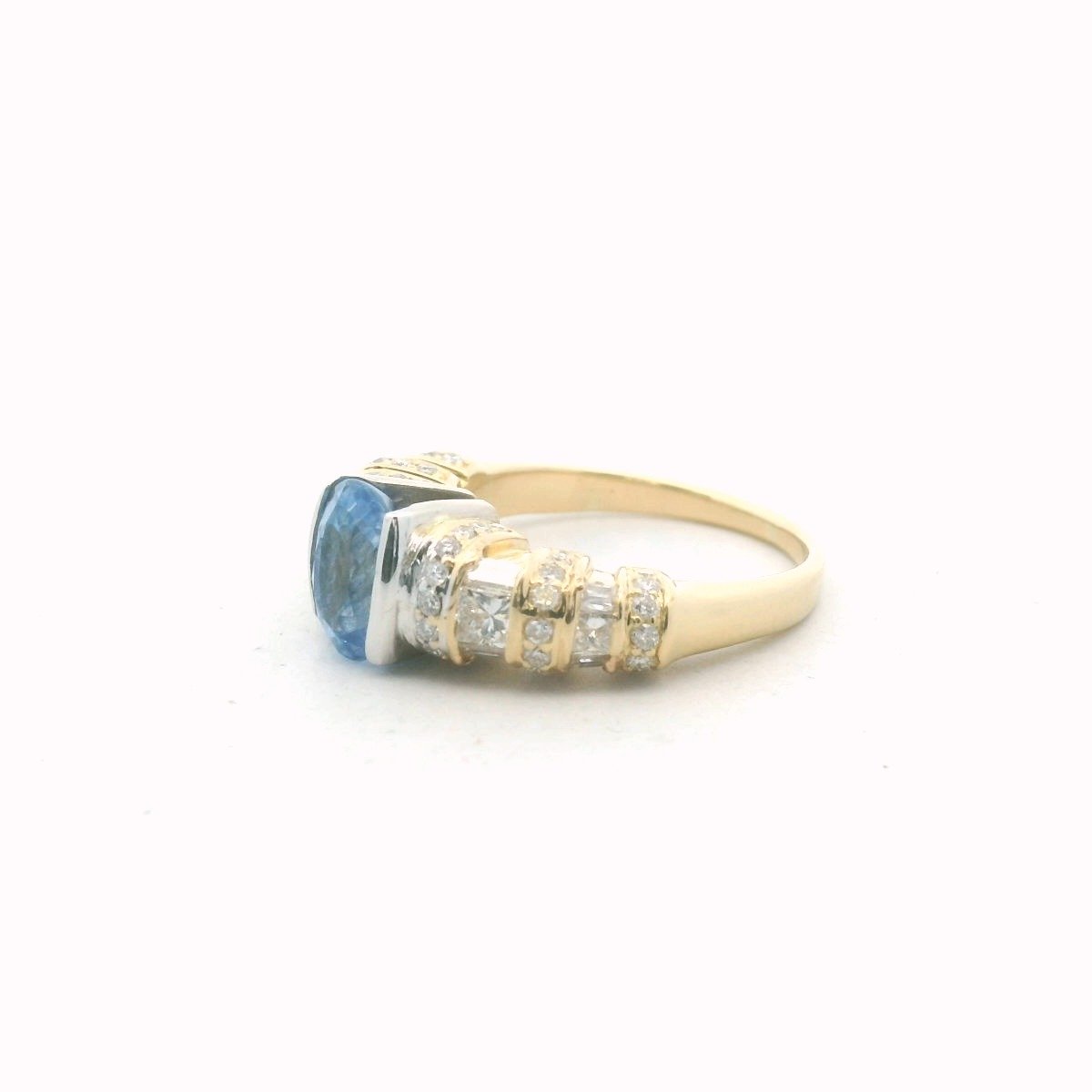 18K Two Tone Gold Diamond & Sapphire Statement Ring