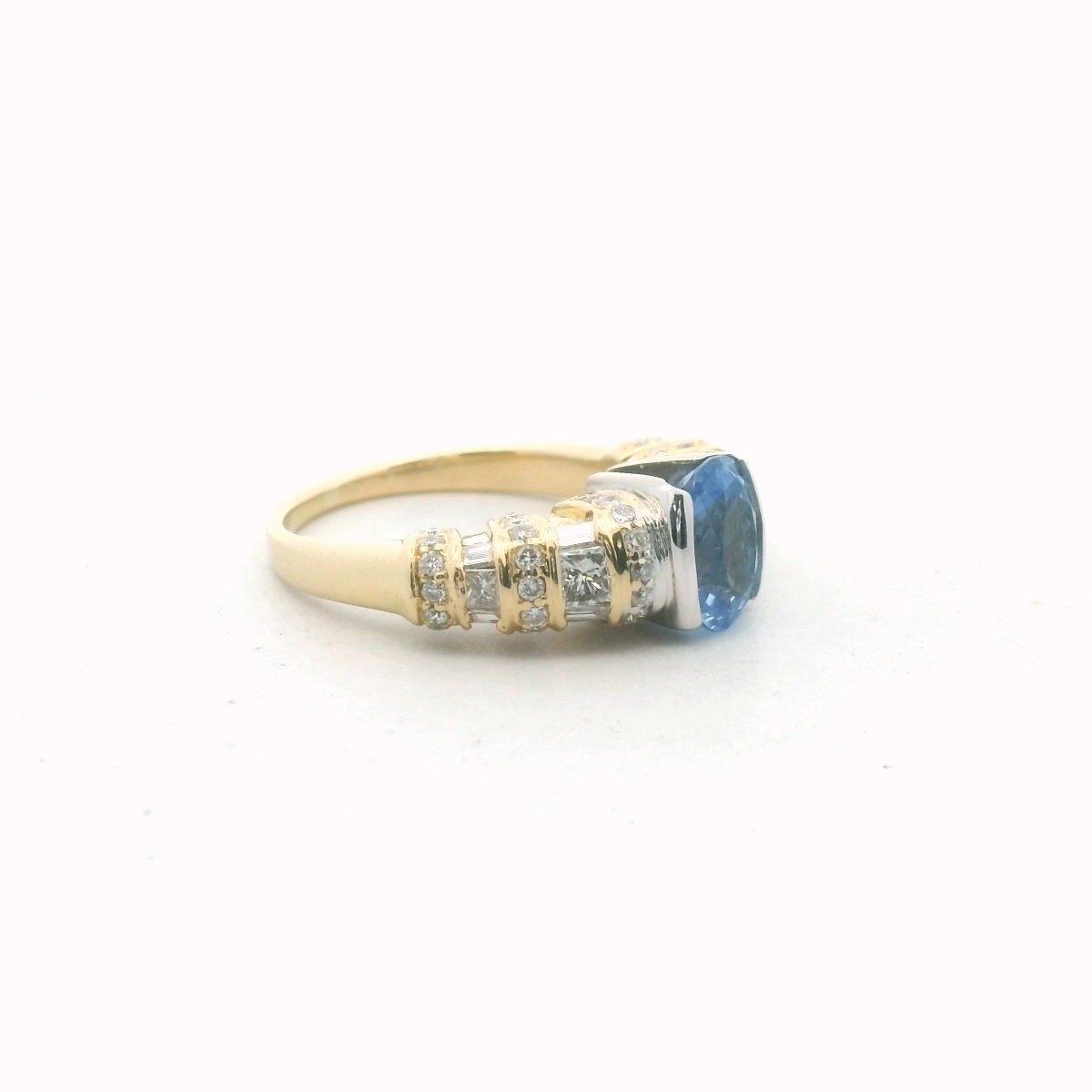 18K Two Tone Gold Diamond & Sapphire Statement Ring
