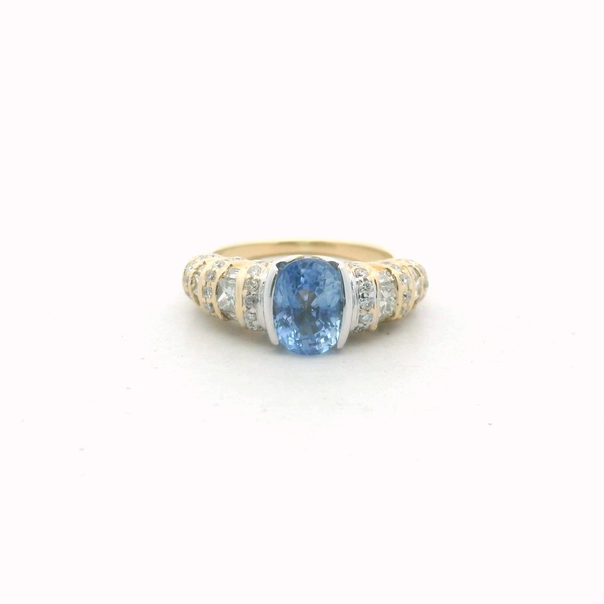 18K Two Tone Gold Diamond & Sapphire Statement Ring
