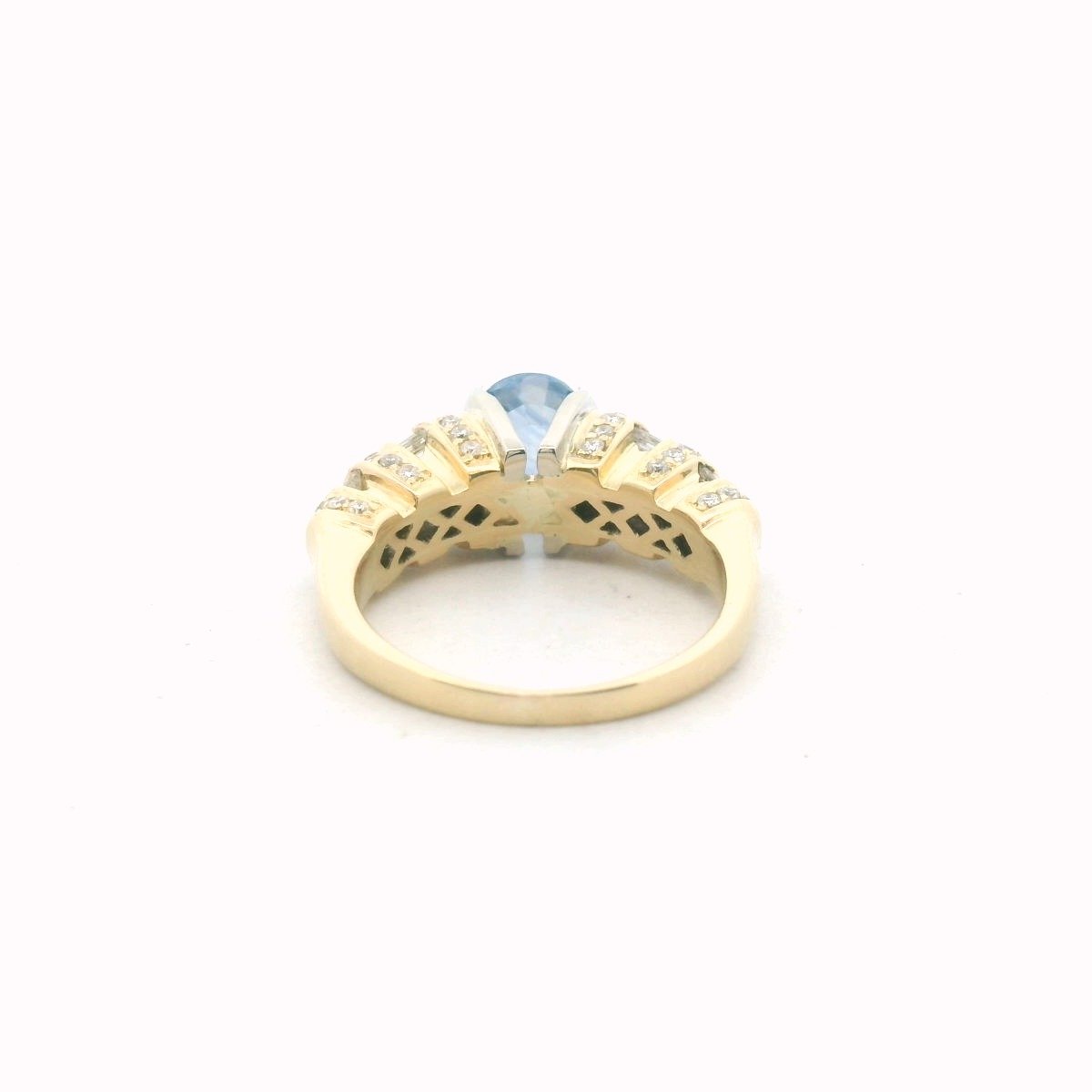 18K Two Tone Gold Diamond & Sapphire Statement Ring