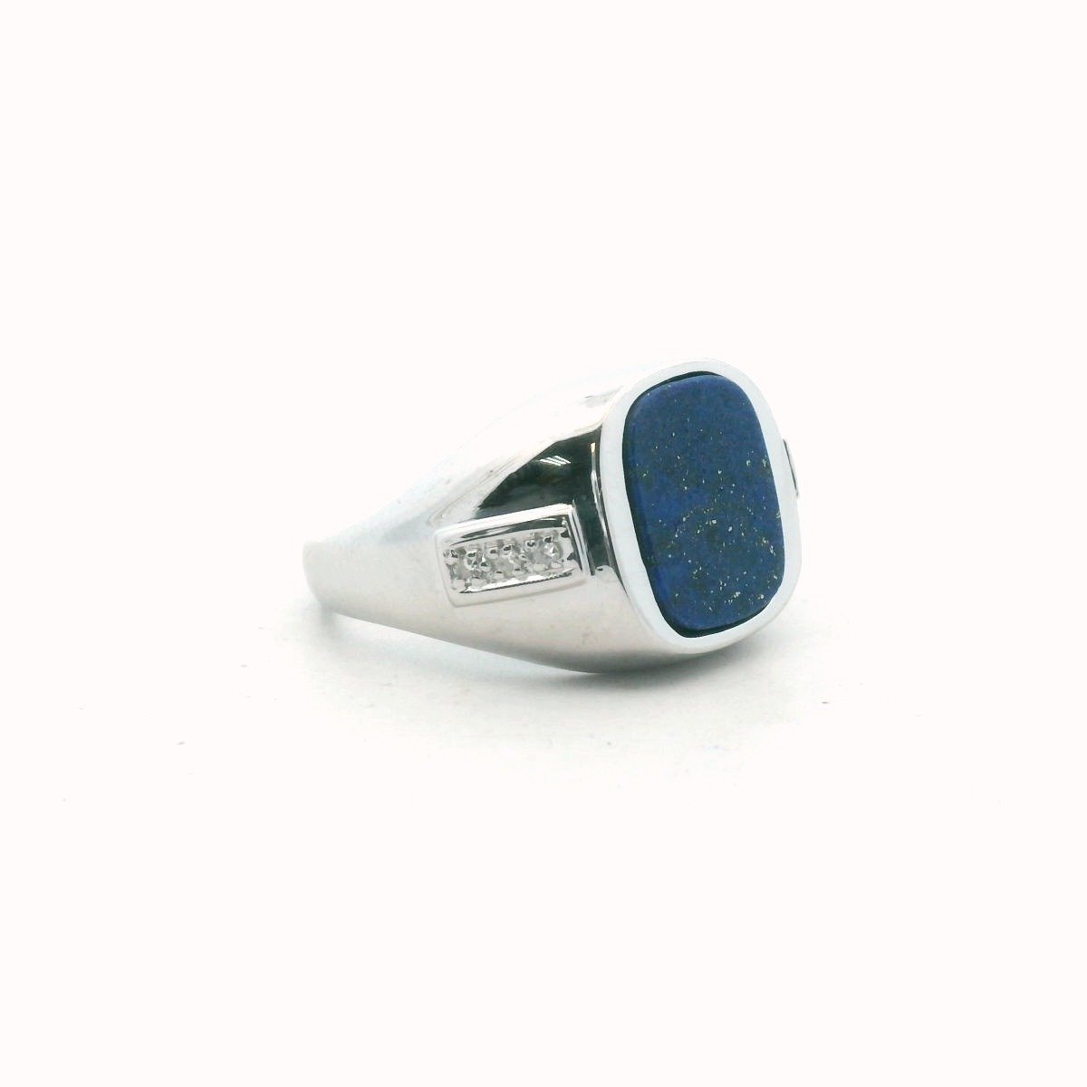 14K White Gold Mens Diamond Lapis Lazuli Ring