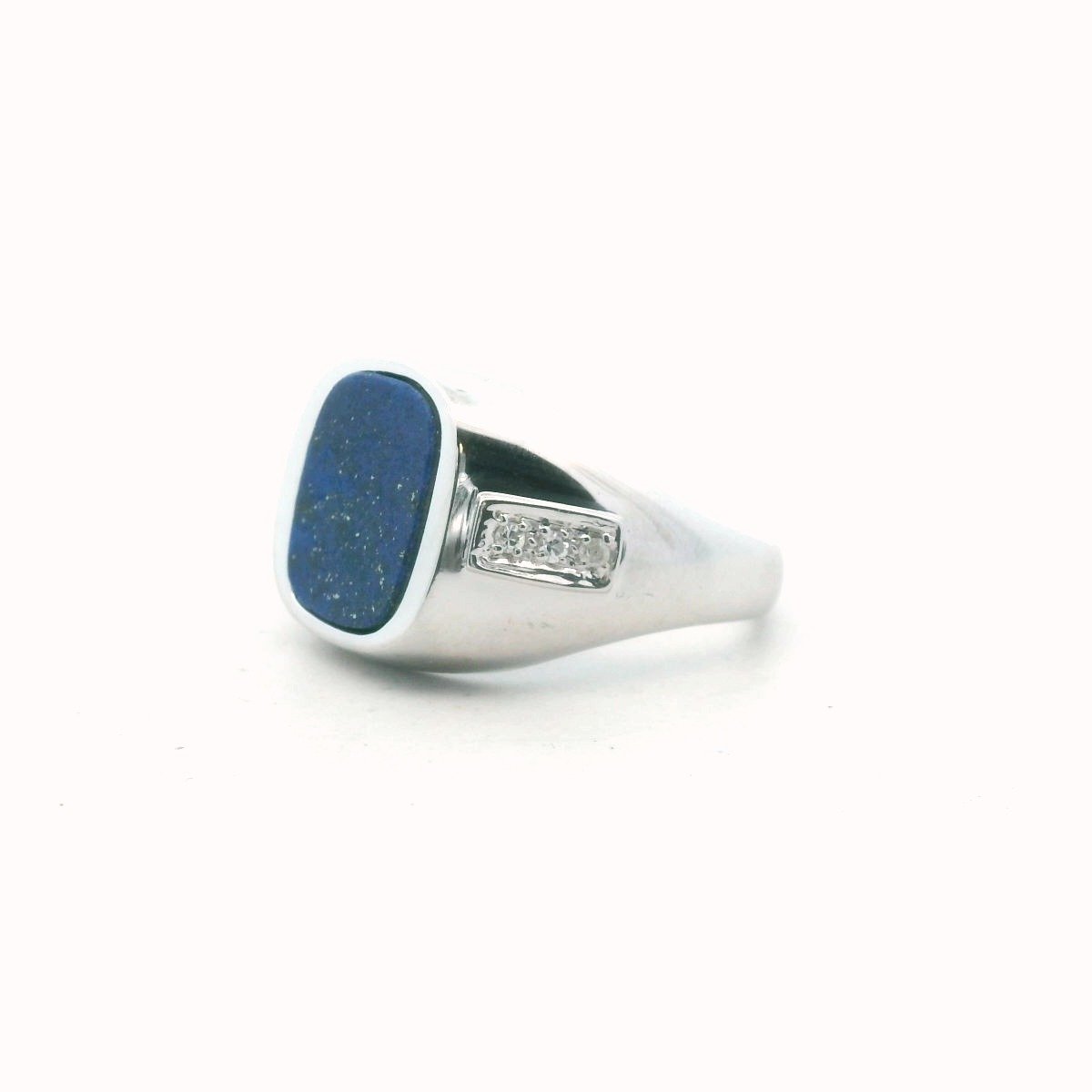 14K White Gold Mens Diamond Lapis Lazuli Ring