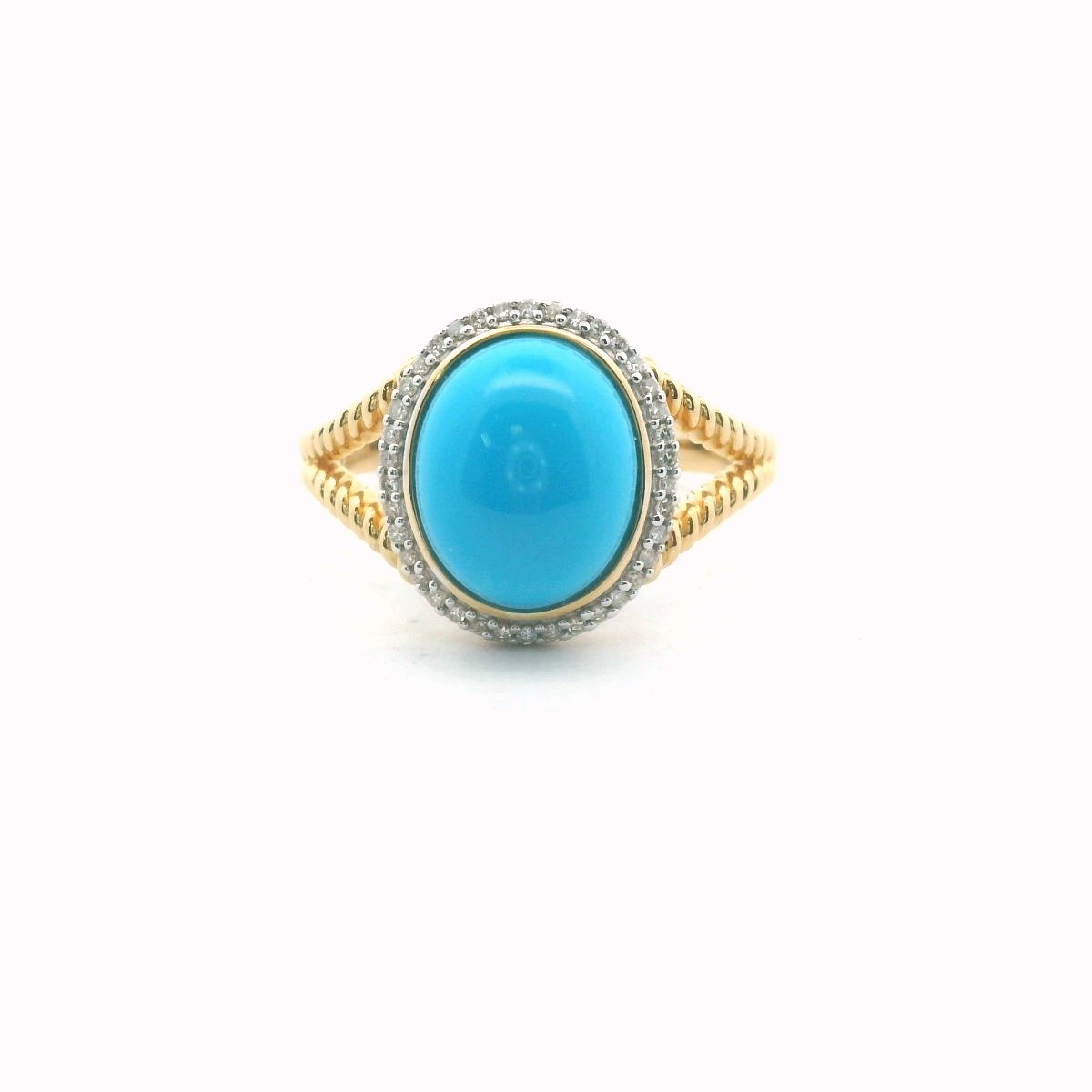 Michelle Albala 14K Two Tone Gold Diamond & Sleeping Beauty Turquoise Ring
