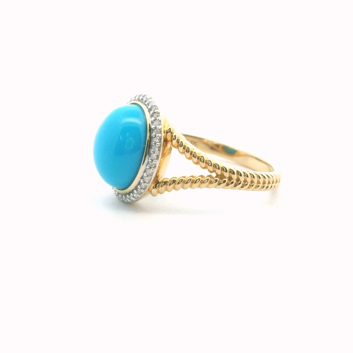 Michelle Albala 14K Two Tone Gold Diamond & Sleeping Beauty Turquoise Ring
