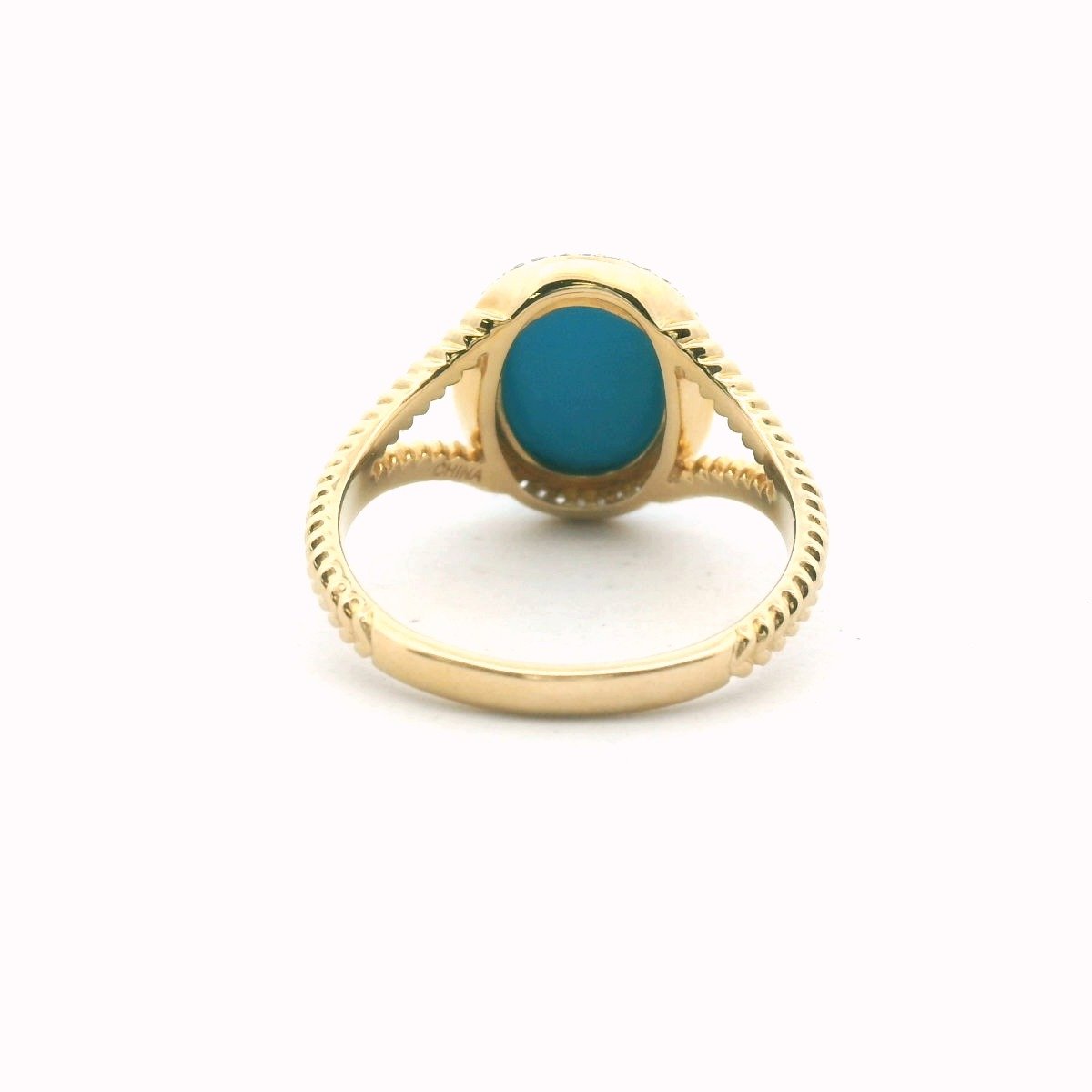 Michelle Albala 14K Two Tone Gold Diamond & Sleeping Beauty Turquoise Ring
