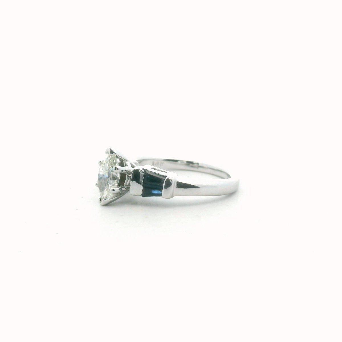 14K White Gold Diamond & Sapphire Engagement Ring