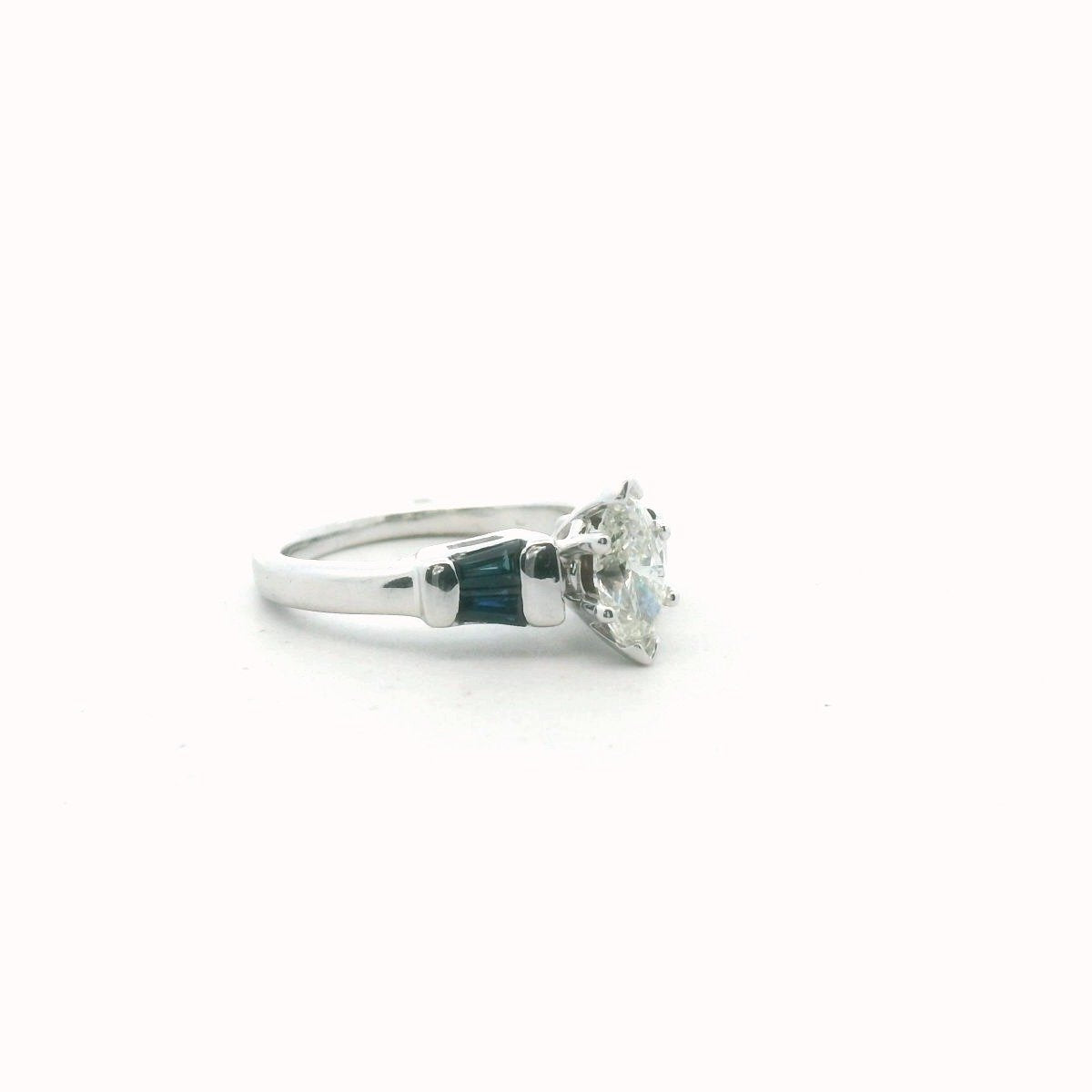 14K White Gold Diamond & Sapphire Engagement Ring