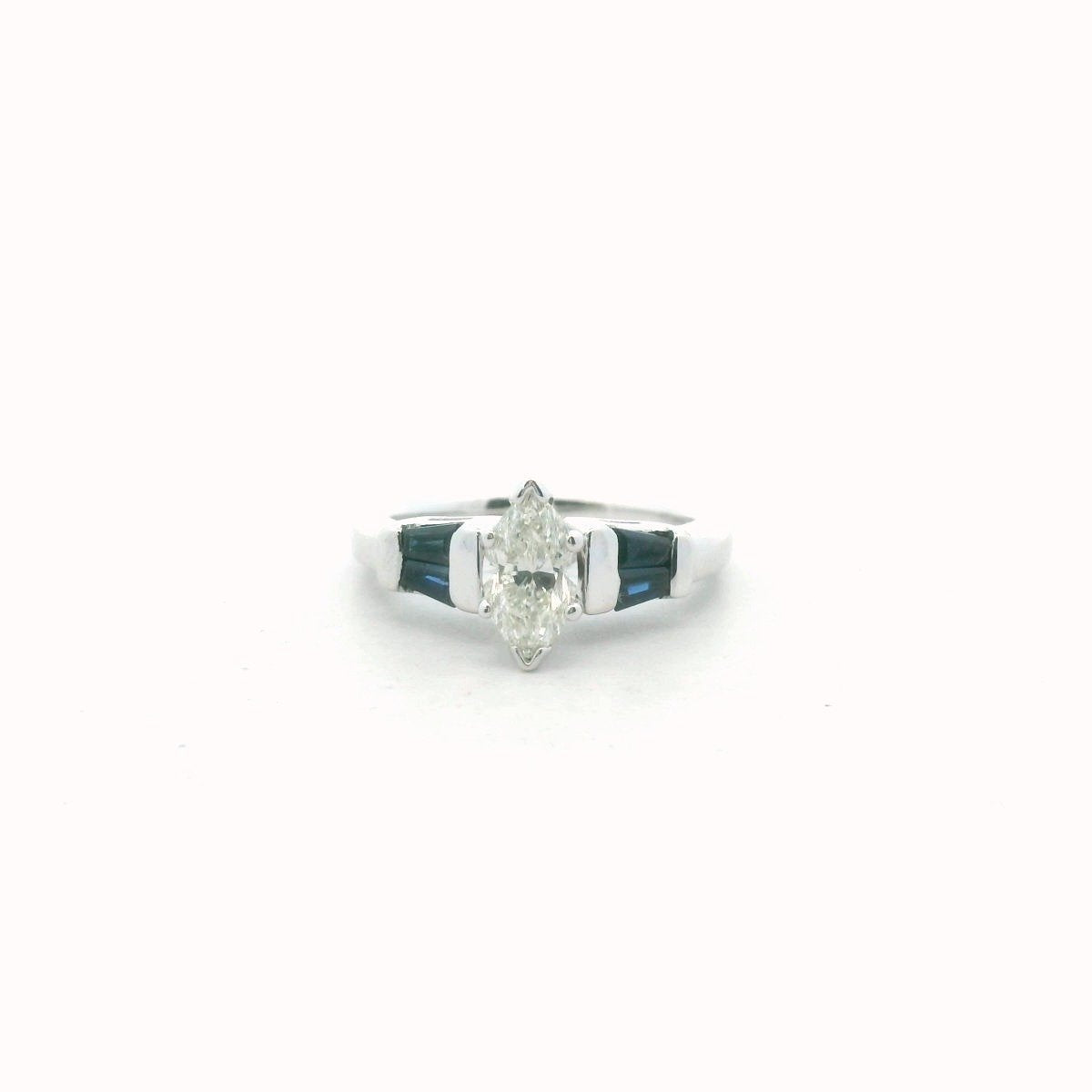 14K White Gold Diamond & Sapphire Engagement Ring