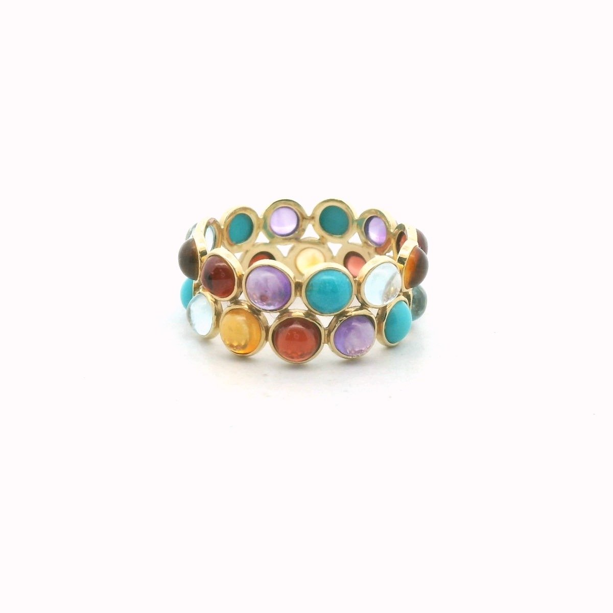 14K Yellow Gold Cabochon Multi-Gemstone Eternity Band