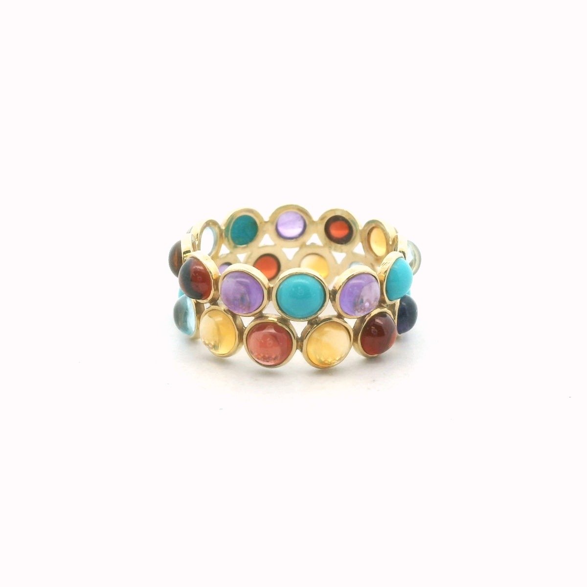 14K Yellow Gold Cabochon Multi-Gemstone Eternity Band