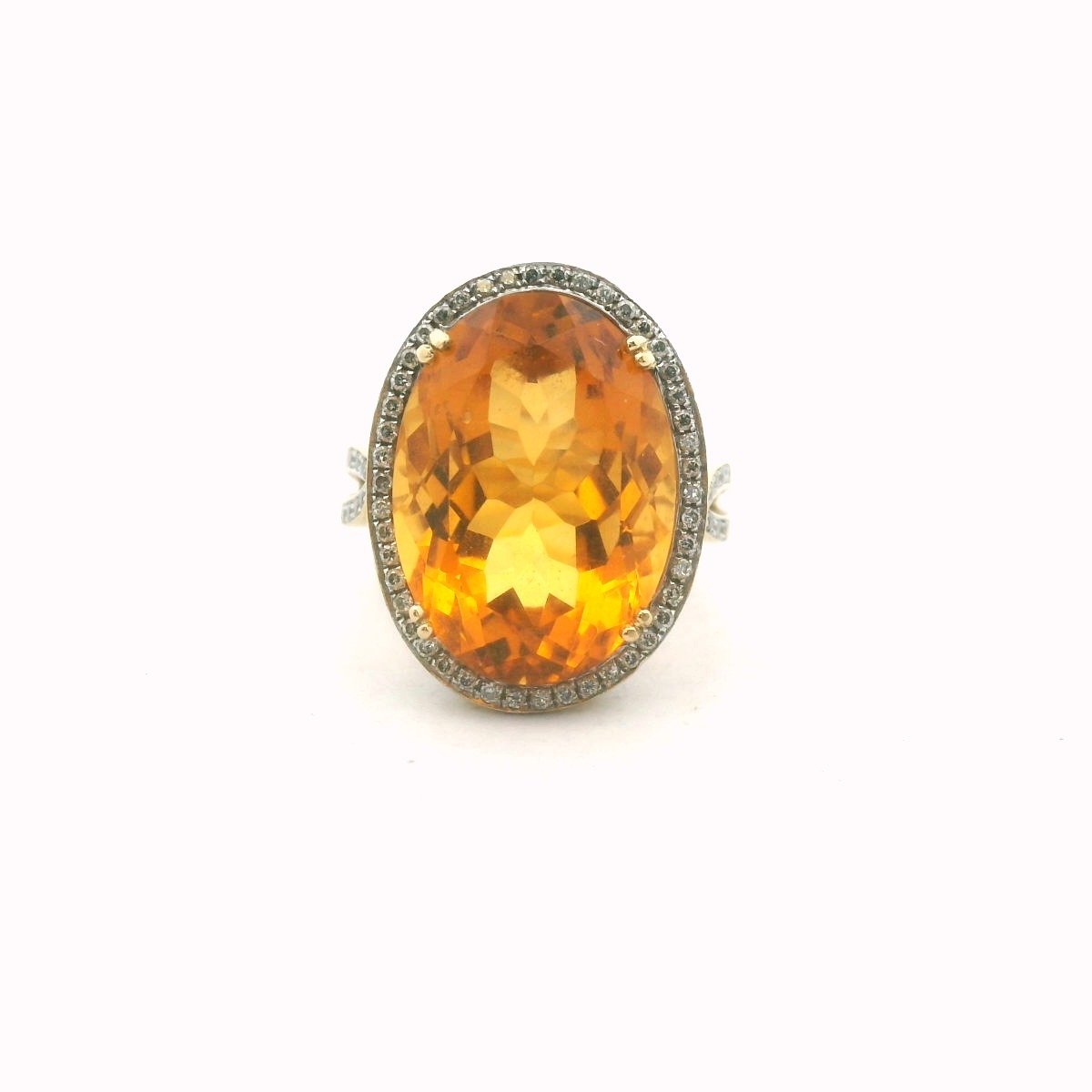 18K Yellow Gold Diamond & Citrine Ring
