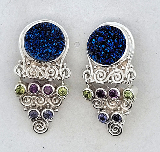 Sajen Sterling Silver Multi-Stone Clip-On Earrings