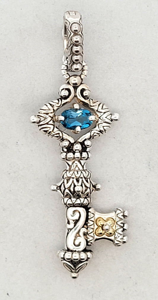 Bixby Sterling Silver & 18K Gold Blue Topaz Key Enhancer Pendant