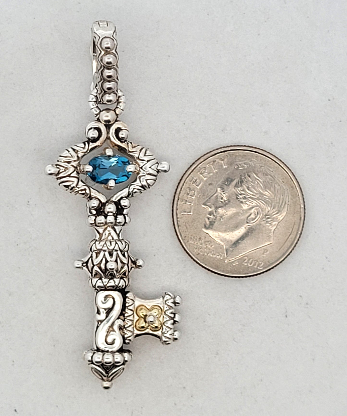 Bixby Sterling Silver & 18K Gold Blue Topaz Key Enhancer Pendant