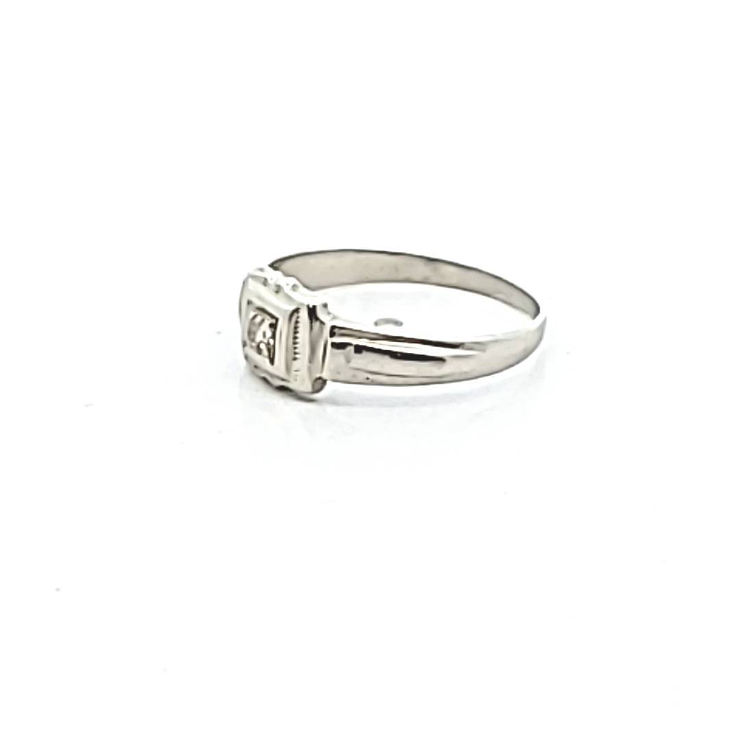 Antique 14K White Gold Art Deco Natural Diamond Baby Ring