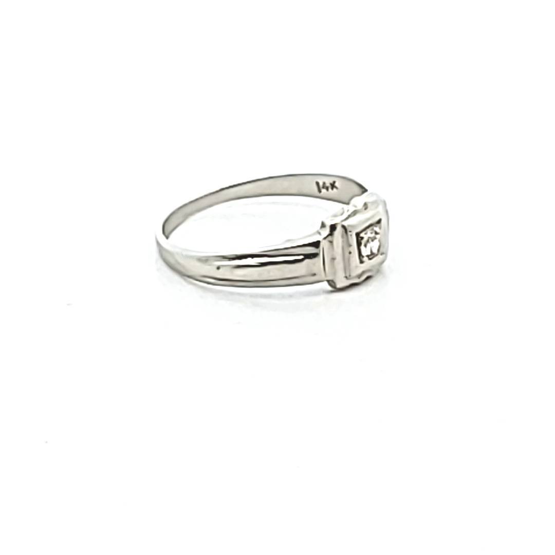 Antique 14K White Gold Art Deco Natural Diamond Baby Ring