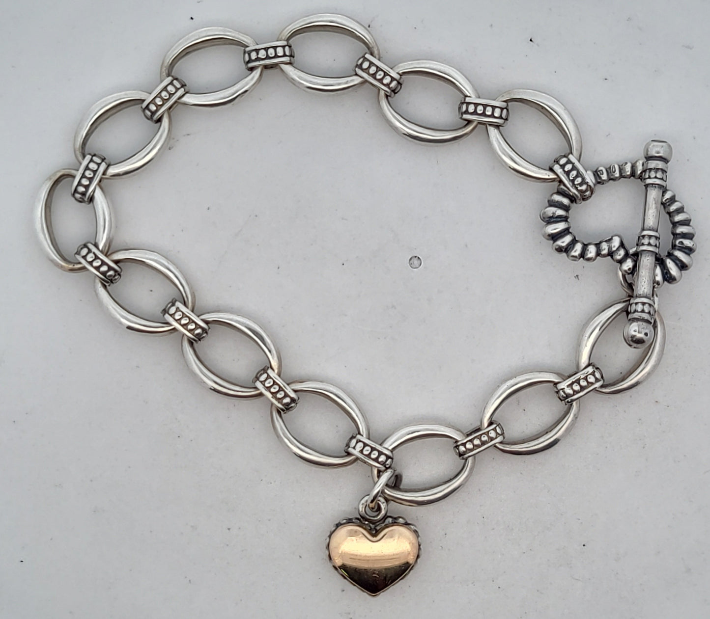 Lagos Caviar Sterling Silver & 18K Gold Toggle Heart Charm Bracelet