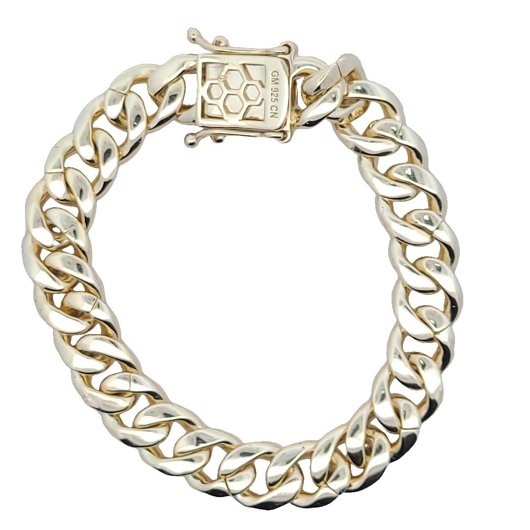 Sterling Silver Gold Plated CZ Cuban Link Bracelet
