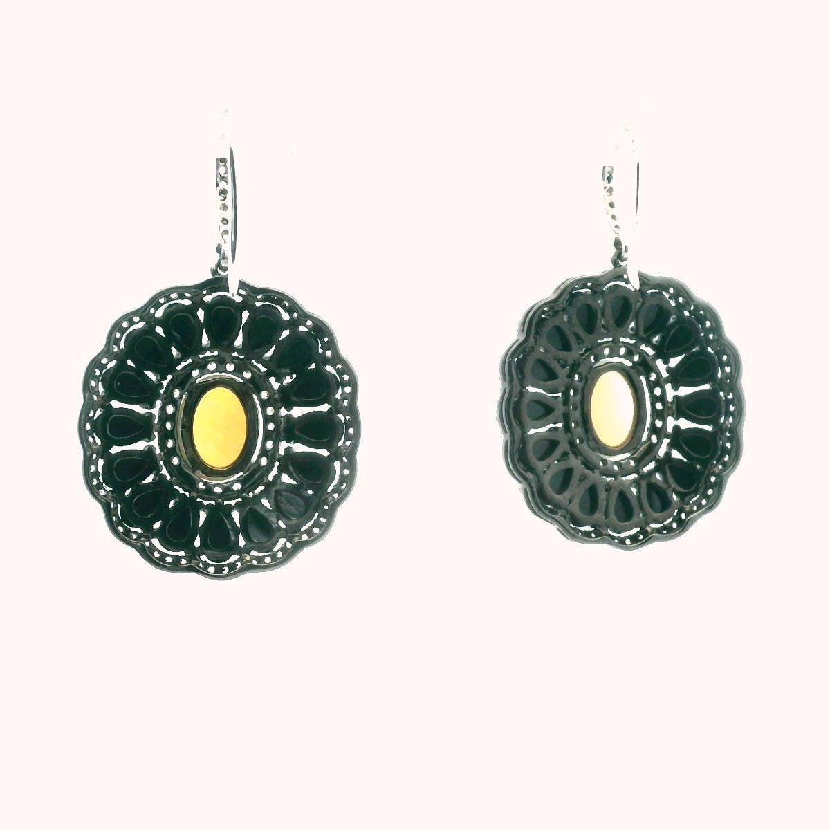 MLD Rhodium Plated Sterling Black Spinel Opal & Zircon Earrings