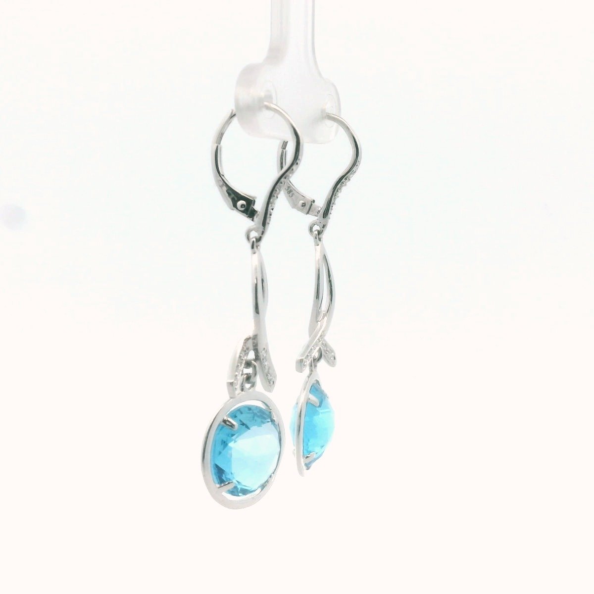 14K White Gold Diamond & Blue Topaz Earrings