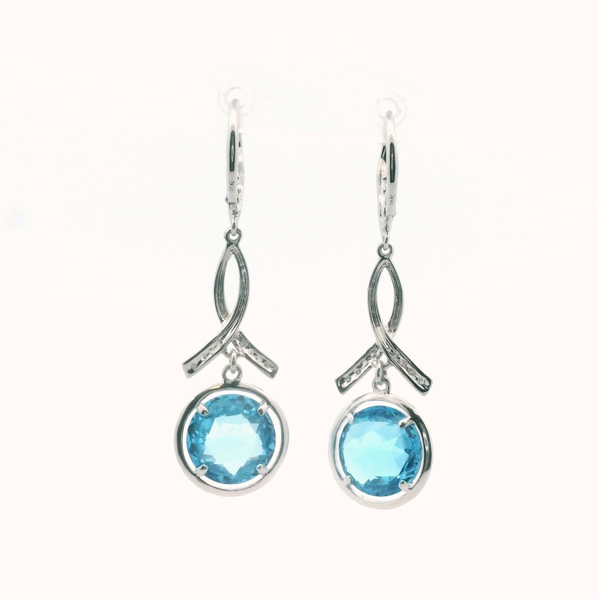 14K White Gold Diamond & Blue Topaz Earrings