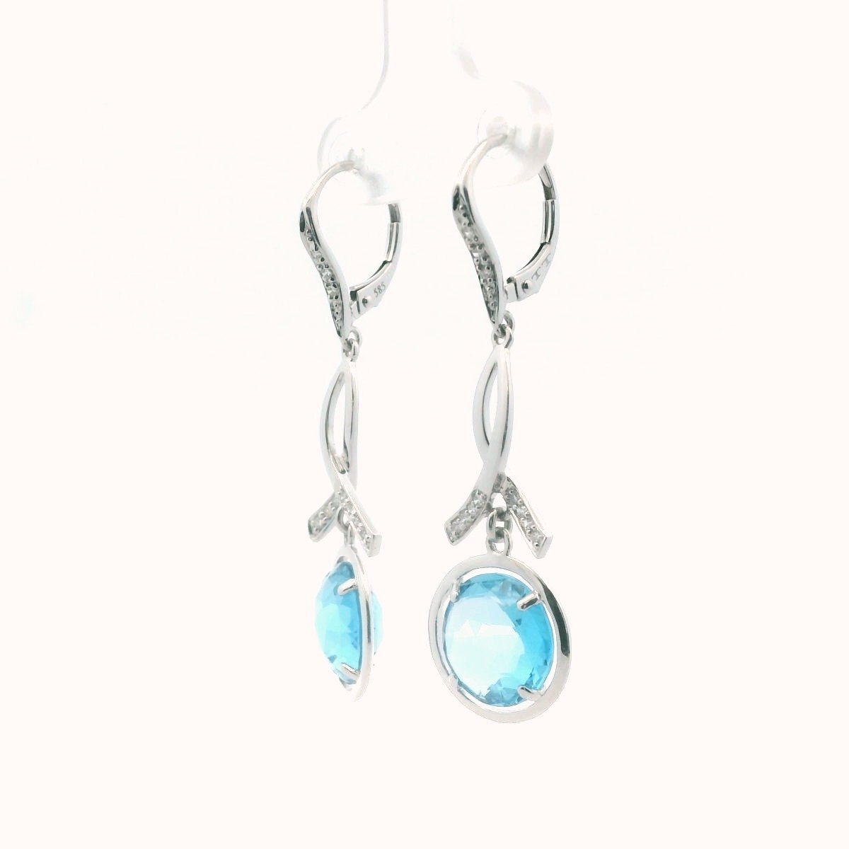 14K White Gold Diamond & Blue Topaz Earrings