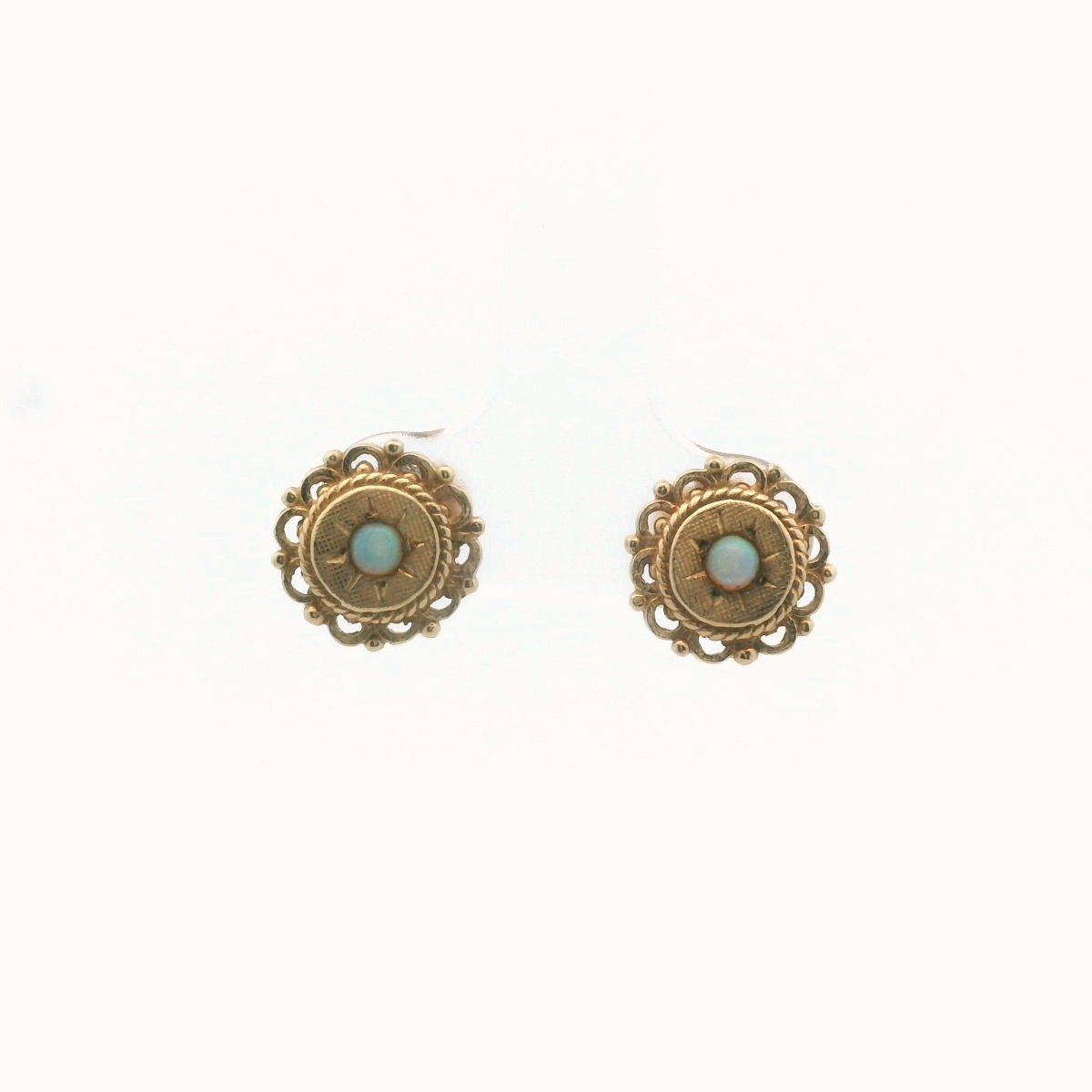 Vintage 14K Yellow Gold Opal Textured Earrings