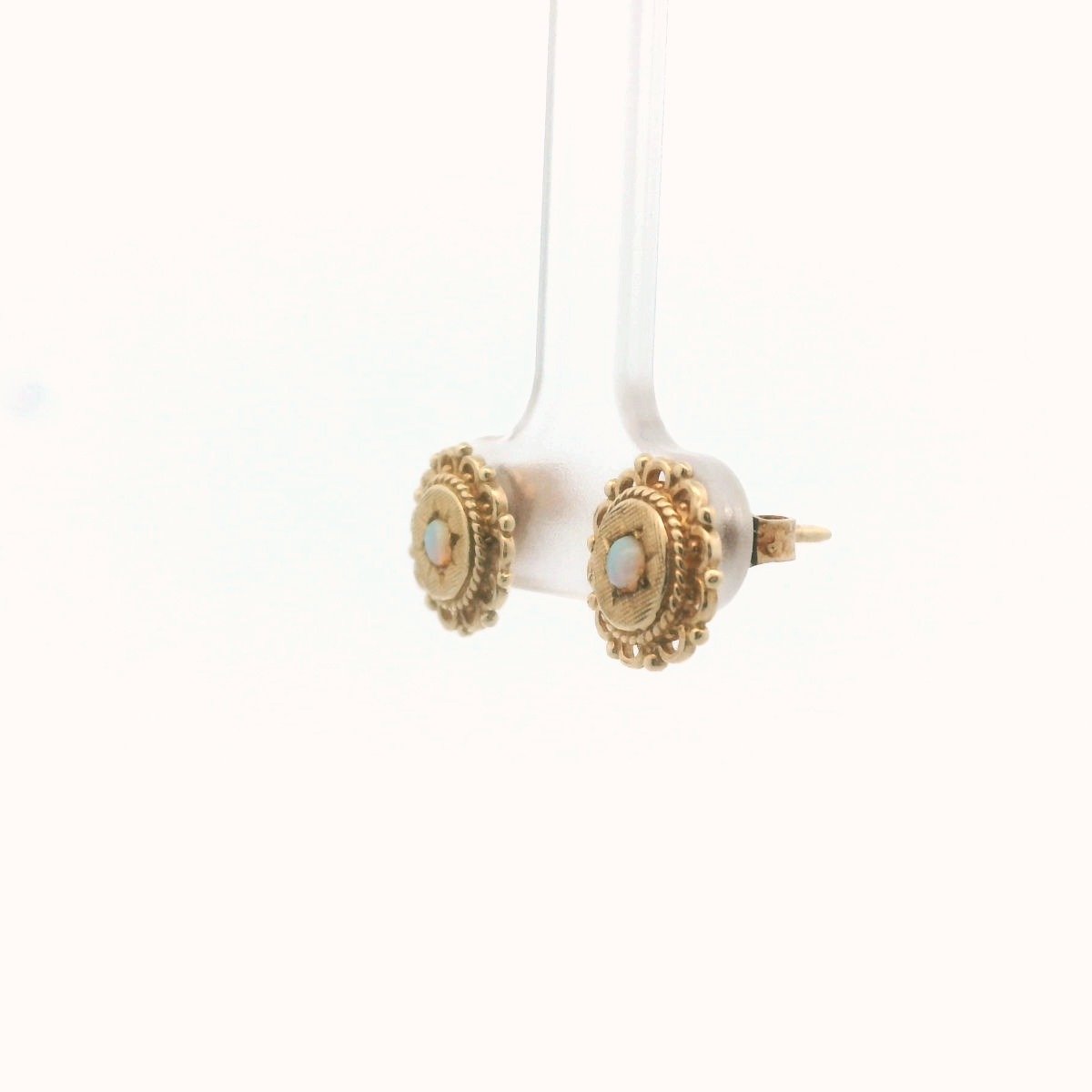 Vintage 14K Yellow Gold Opal Textured Earrings
