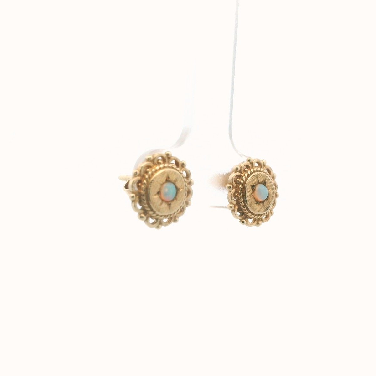 Vintage 14K Yellow Gold Opal Textured Earrings