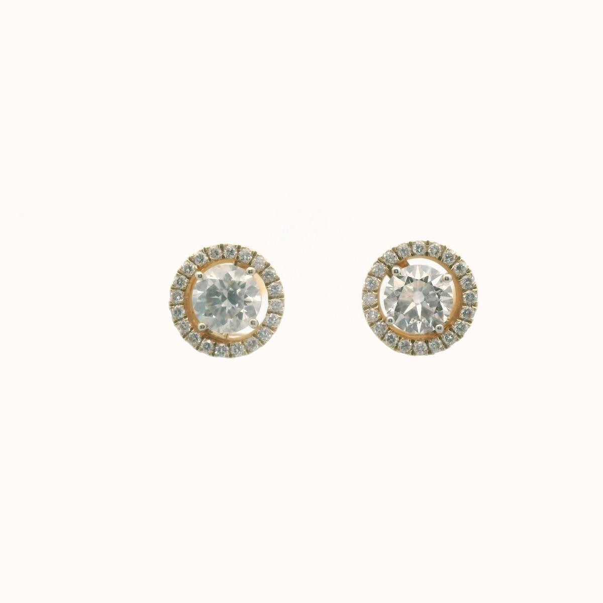 14K Yellow Gold Diamond Halo Stud Earrings