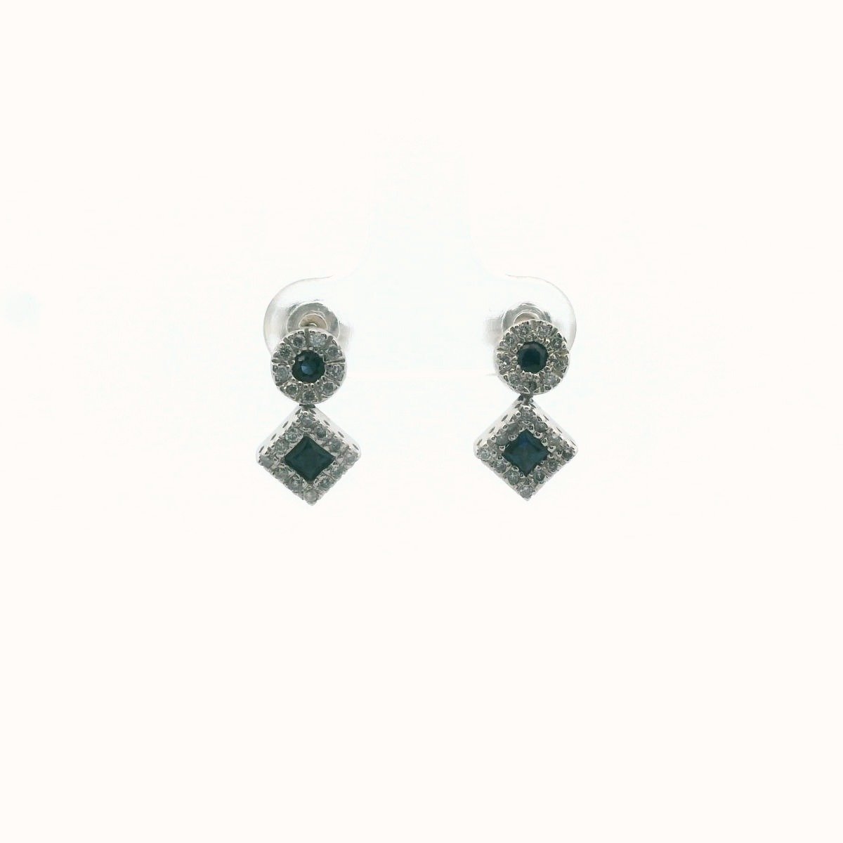 14K White Gold Diamond & Sapphire Dangle Earrings