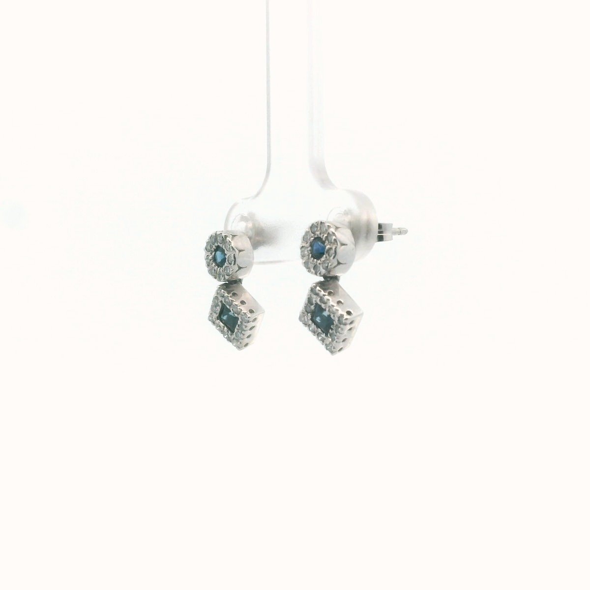 14K White Gold Diamond & Sapphire Dangle Earrings