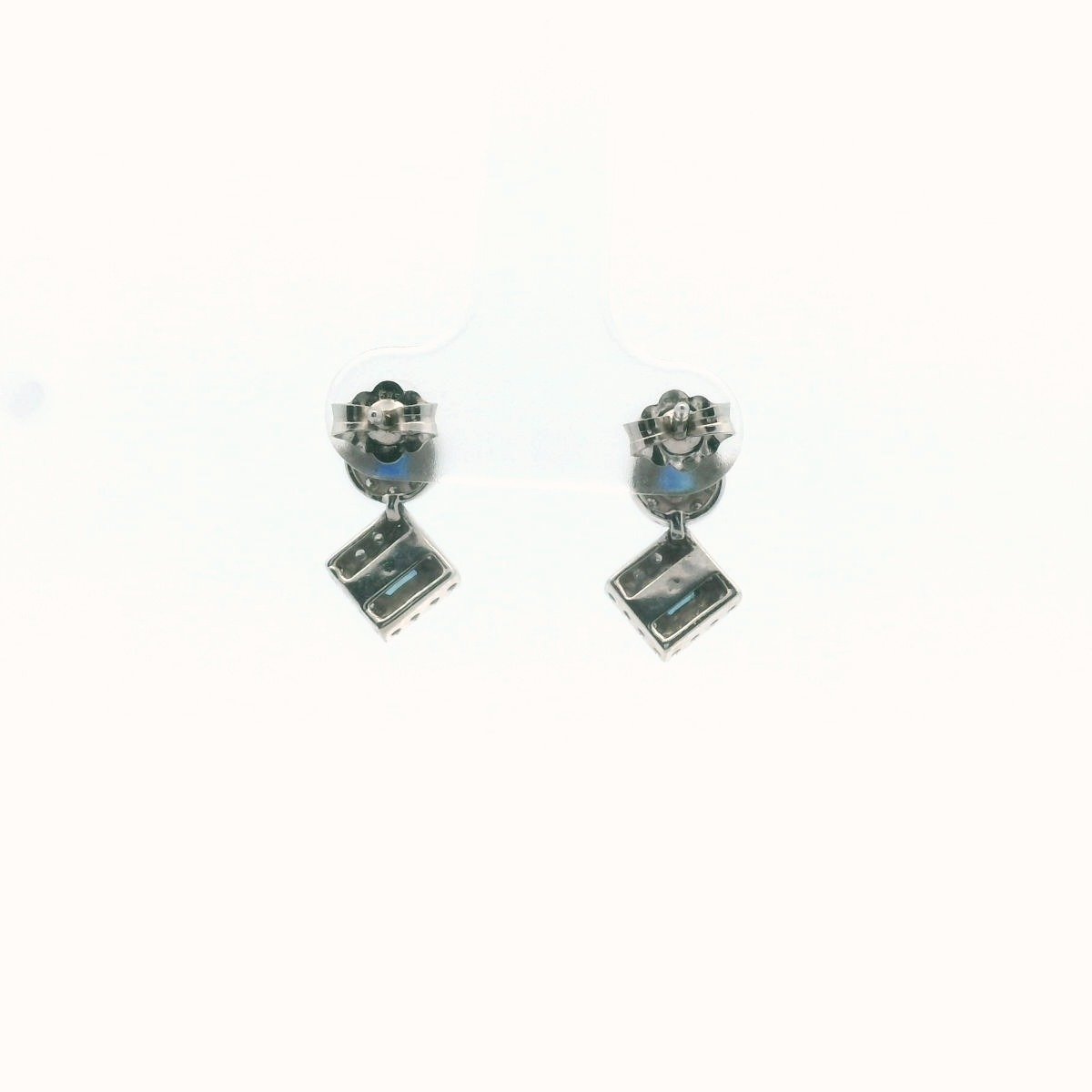 14K White Gold Diamond & Sapphire Dangle Earrings