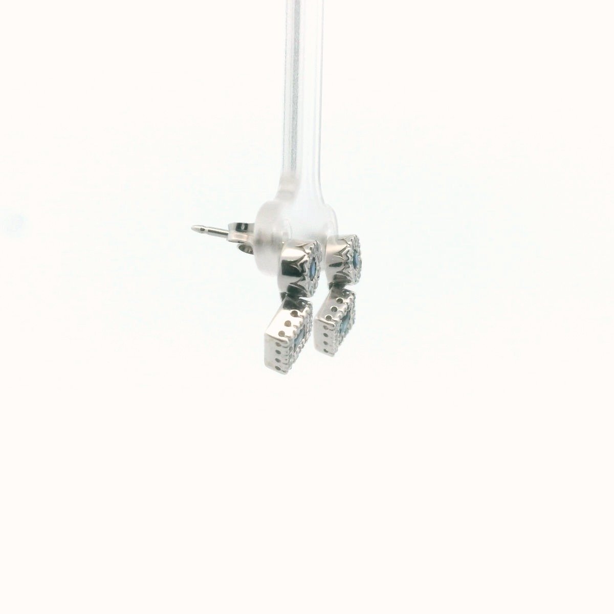 14K White Gold Diamond & Sapphire Dangle Earrings