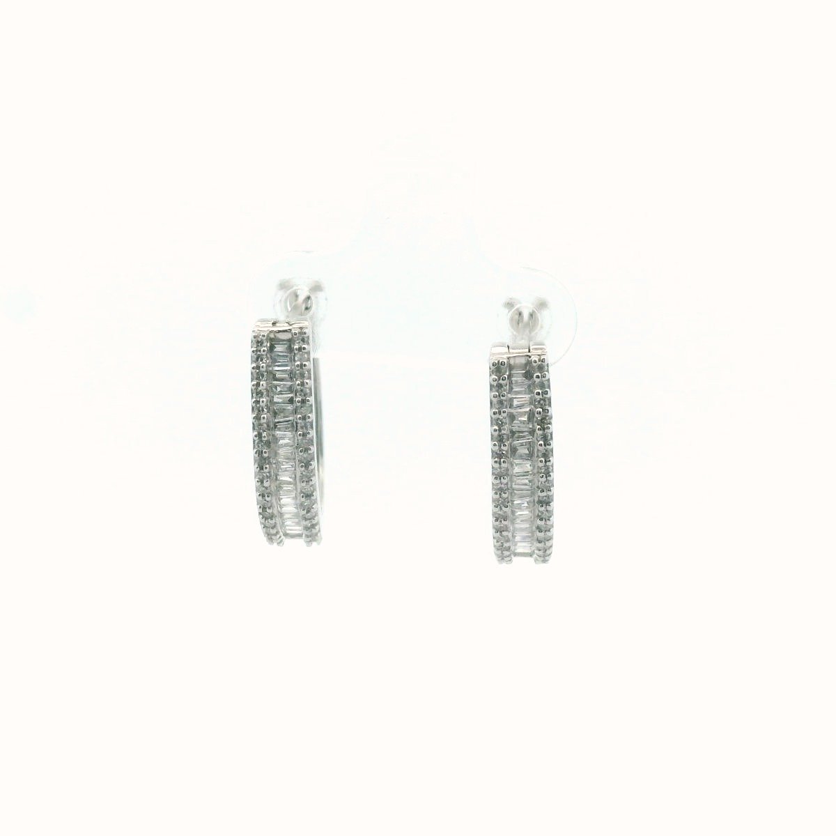 14K White Gold Diamond Hoop Earrings