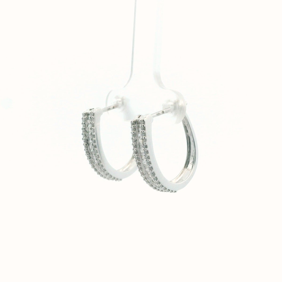 14K White Gold Diamond Hoop Earrings
