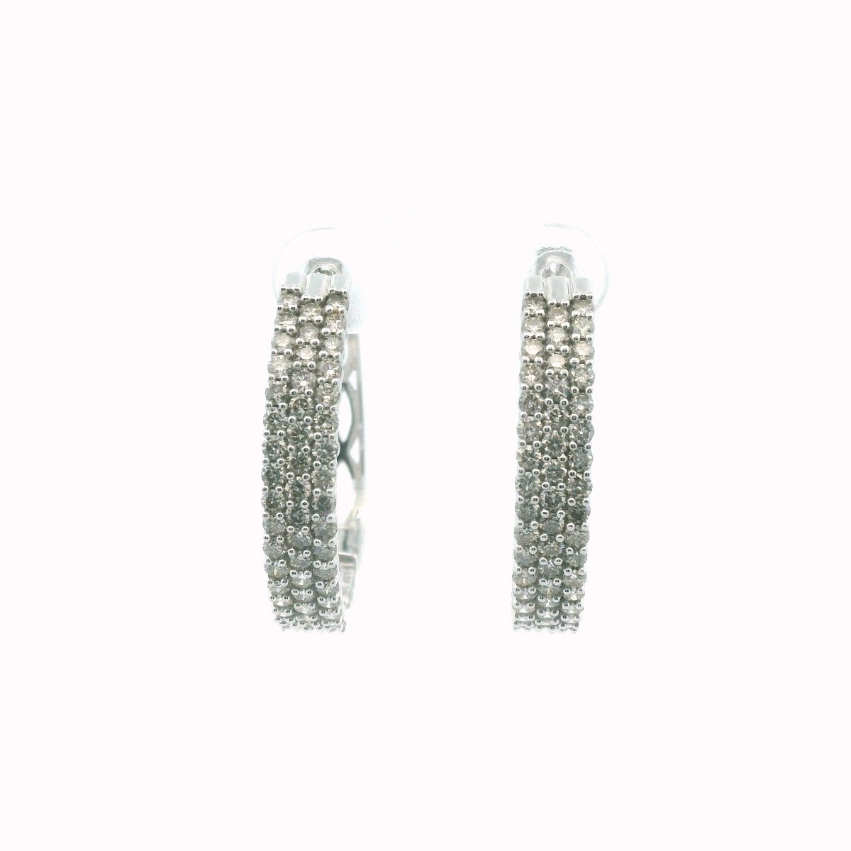 10K White Gold Diamond Hoop Earrings