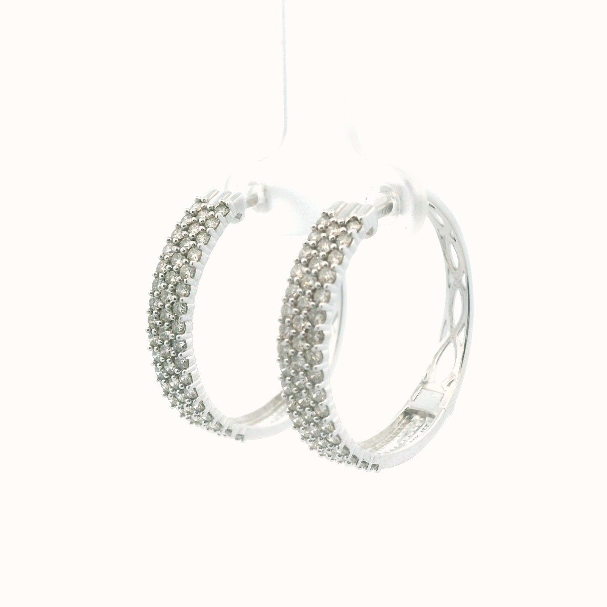 10K White Gold Diamond Hoop Earrings