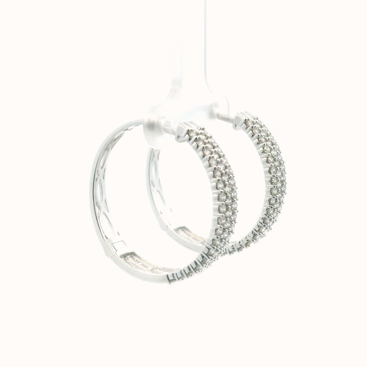10K White Gold Diamond Hoop Earrings