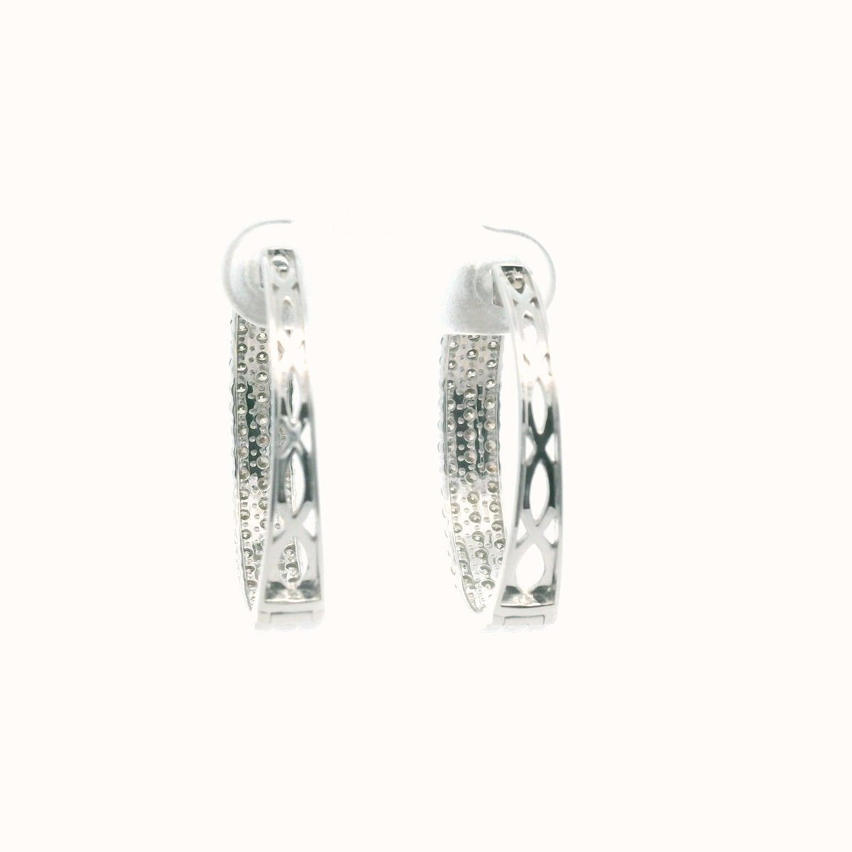 10K White Gold Diamond Hoop Earrings