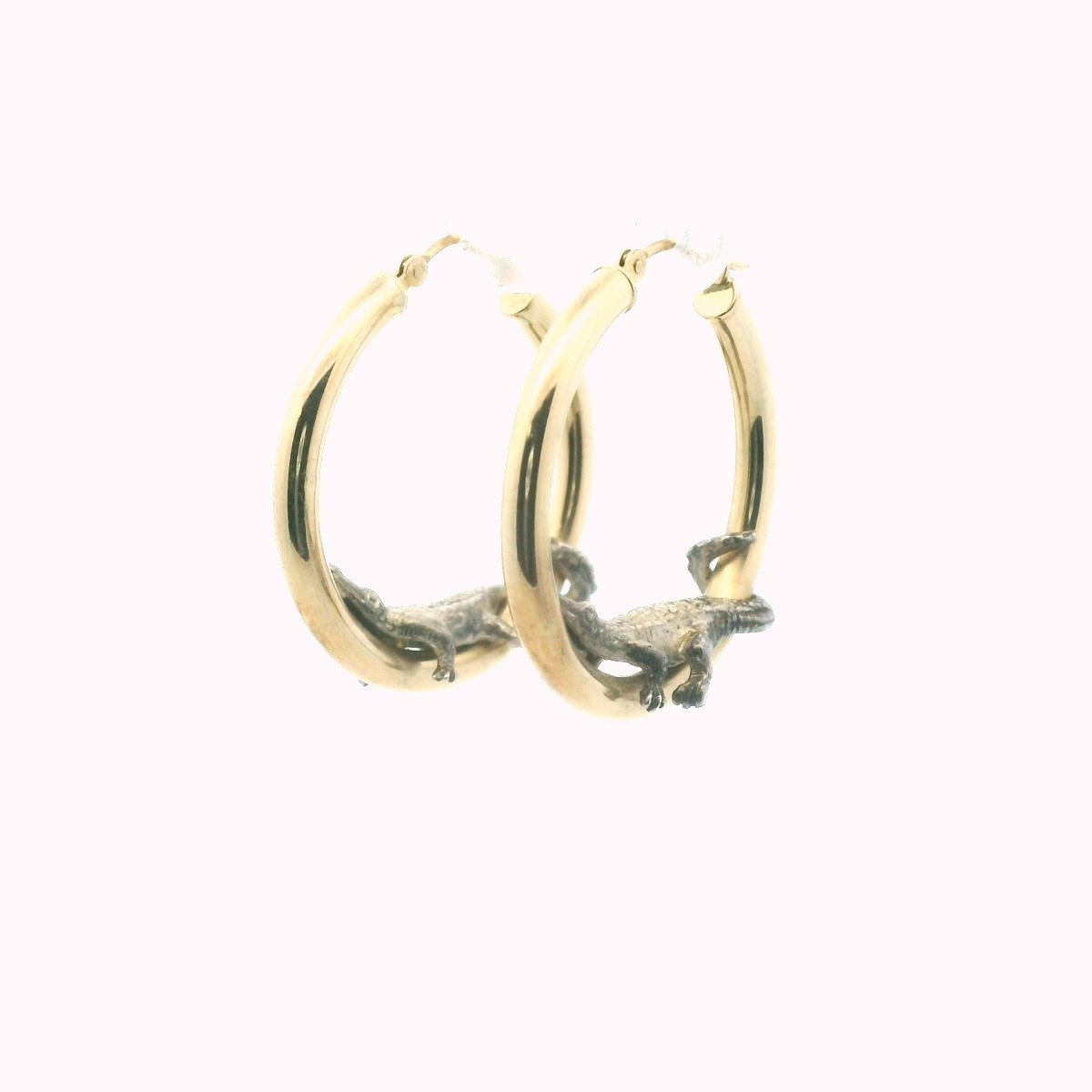 14K Yellow Gold & Sterling Silver Alligator Hoop Earrings