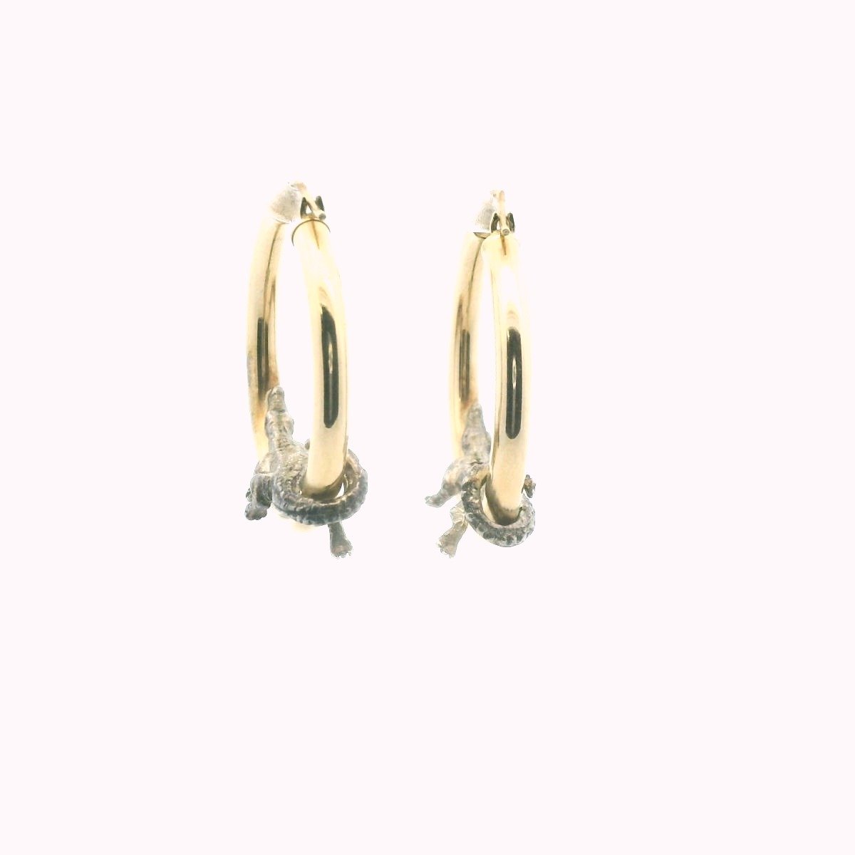 14K Yellow Gold & Sterling Silver Alligator Hoop Earrings