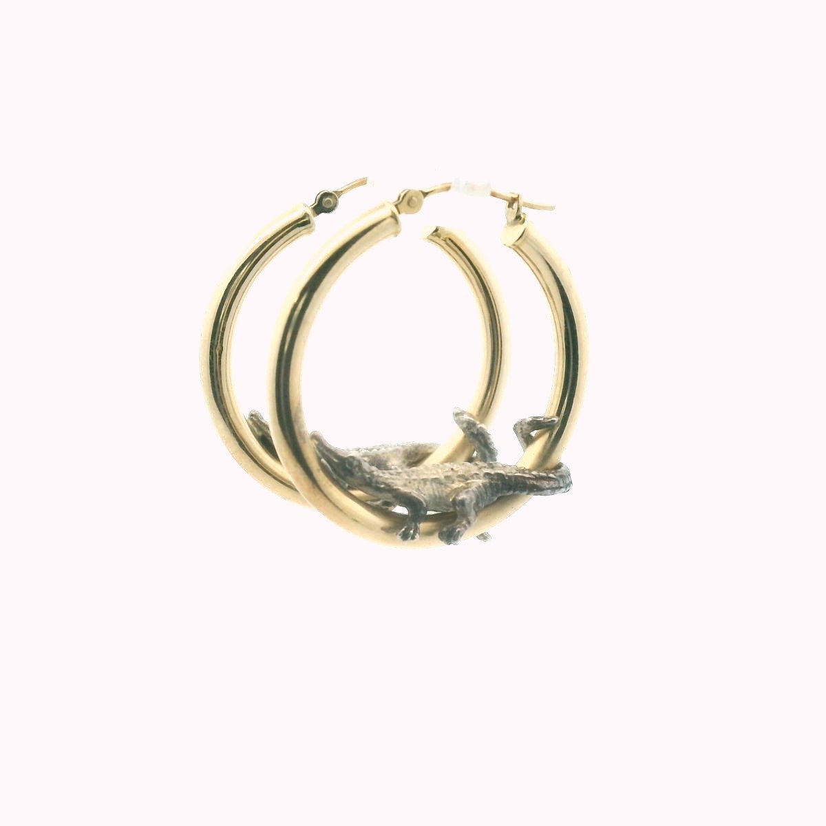 14K Yellow Gold & Sterling Silver Alligator Hoop Earrings