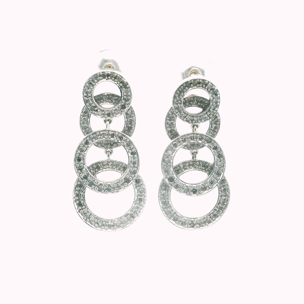 10K White Gold Diamond Circle Dangle Earrings