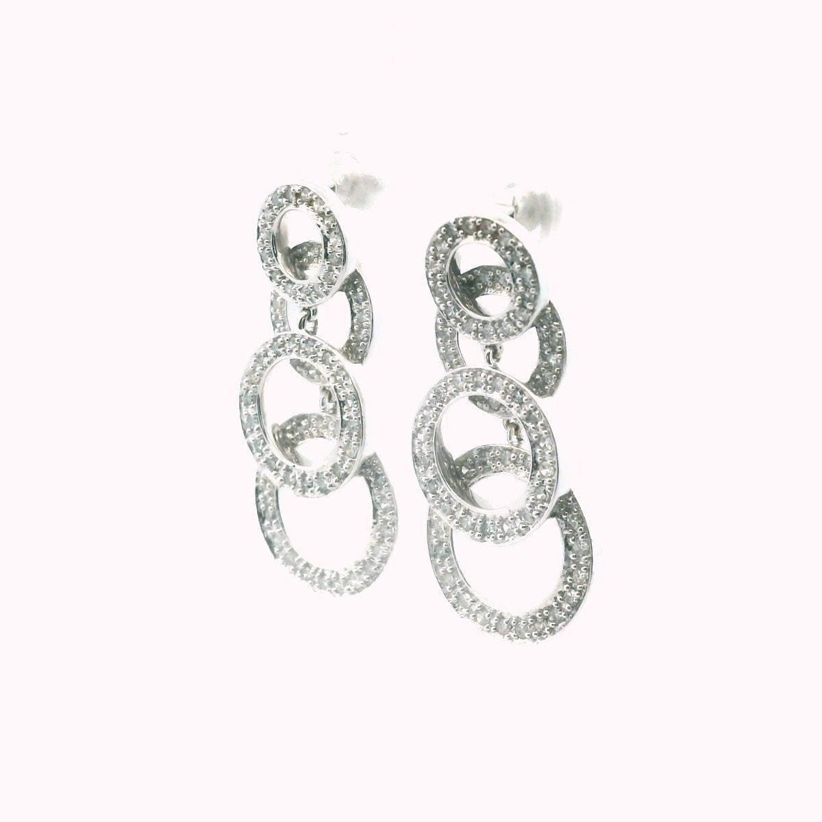 10K White Gold Diamond Circle Dangle Earrings