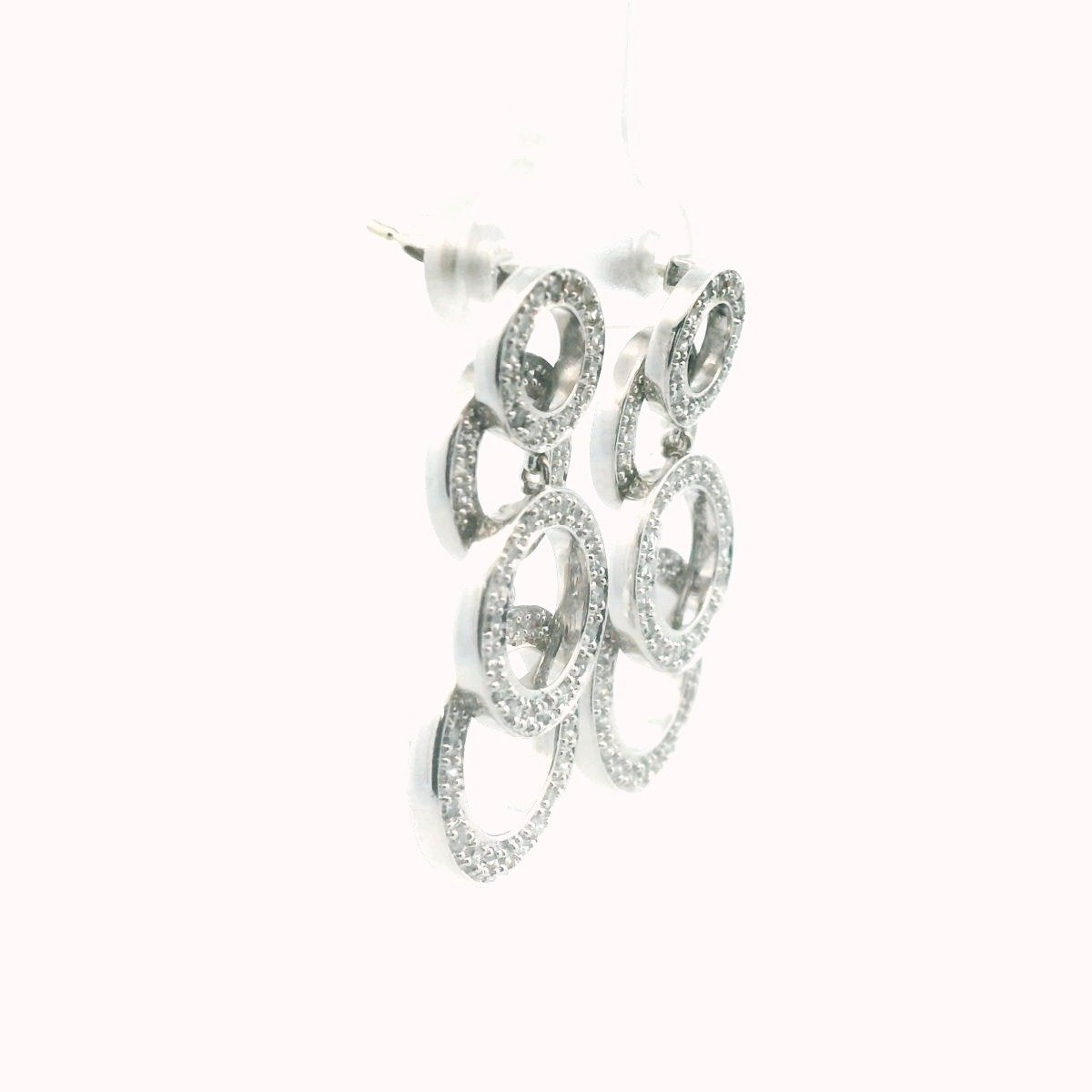 10K White Gold Diamond Circle Dangle Earrings
