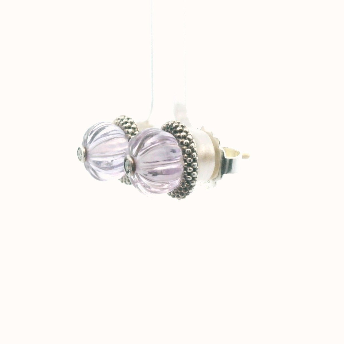 Lagos 14K Gold & Sterling Silver Diamond & Amethyst Caviar Earrings