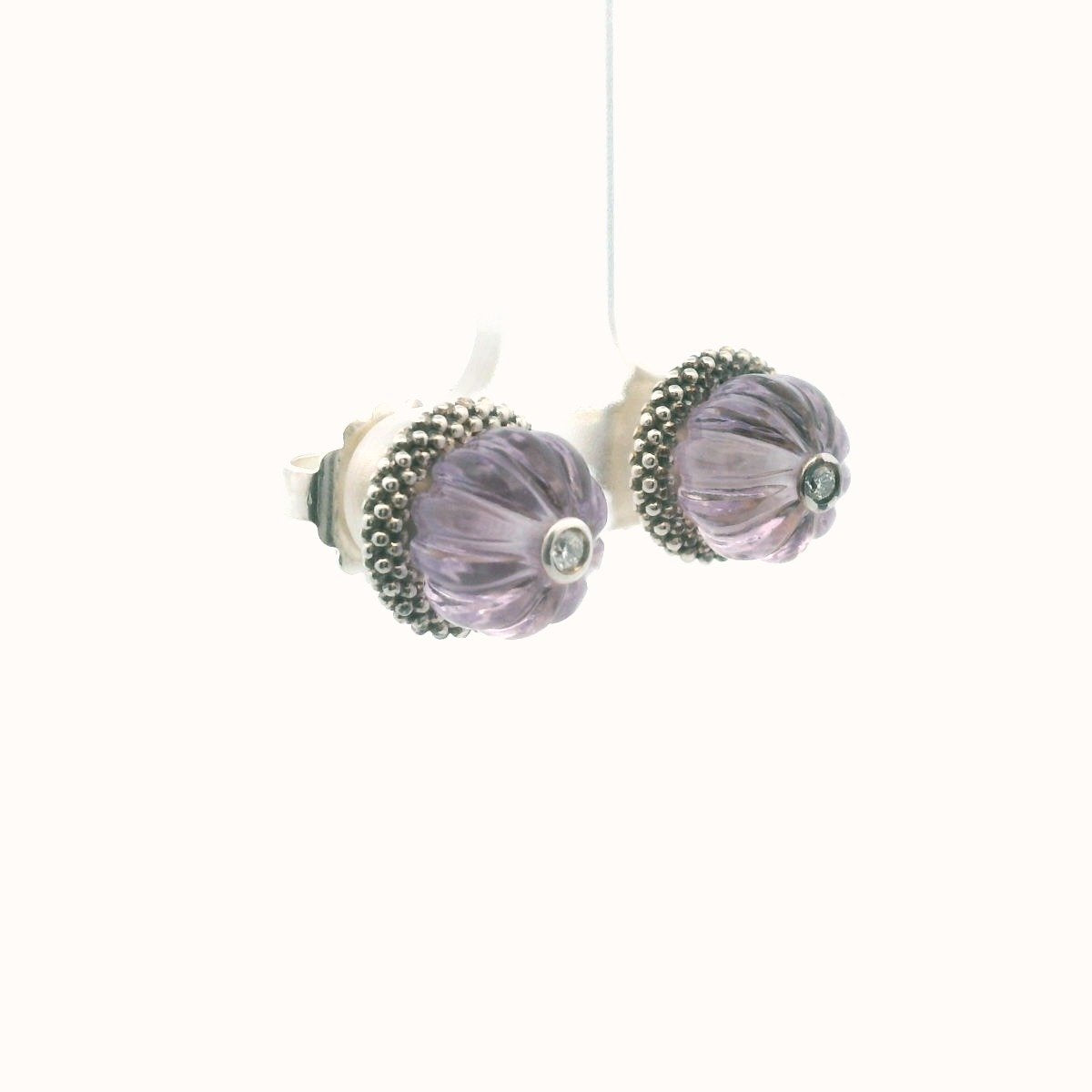 Lagos 14K Gold & Sterling Silver Diamond & Amethyst Caviar Earrings